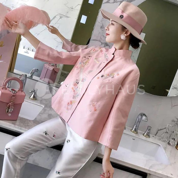 Embroidered Cheongsam Tops [Pre-Order] Color: Pink - Size: S-Xl