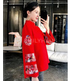 Embroidered Fit & Flare Sleeves Cheongsam [Pre-Order] Color: Red/beige - Size: S-Xl Tops