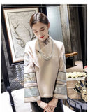 Embroidered Fit & Flare Sleeves Cheongsam [Pre-Order] Color: Red/beige - Size: S-Xl Tops