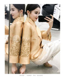 Embroidered Flare Sleeves Cheongsam Tops [Pre-Order] Color: Yellow - Size: S-Xl