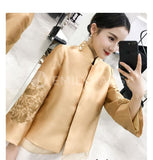 Embroidered Flare Sleeves Cheongsam Tops [Pre-Order] Color: Yellow - Size: S-Xl