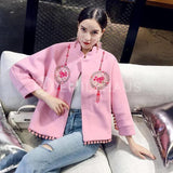 Embroidered Hem Flare Cheongsam Tops [Pre-Order] Color: Pink - Size: S-L