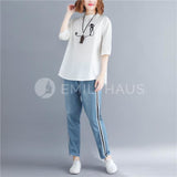 Front Button Embroidery Top [Pre-Order] Color: White - Size: Xl-2Xl Tops