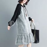 Hooded Checkered Ruffled Hem Dress [Pre-Order] Color: Black - One Size Dresses