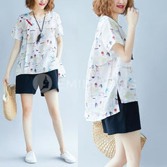 Irregular Split Side Printed Top [Pre-Order] - Size: L-Xl Tops