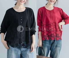 Lace Hem Top [Pre-Order] Color: Red/black - One Size Tops