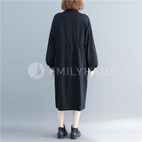 Long Sleeve Dress With Drawstring Waist Pocket [Pre-Order] Color: Beige/black - One Size Dresses