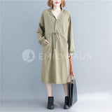 Long Sleeve Dress With Drawstring Waist Pocket [Pre-Order] Color: Beige/black - One Size Dresses