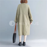 Long Sleeve Dress With Drawstring Waist Pocket [Pre-Order] Color: Beige/black - One Size Dresses