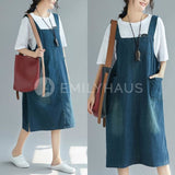 Overall Denim Strap Dresses [Pre-Order] Color: Black/blue - Size: L-2Xl