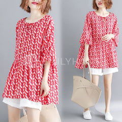 Oversize Floral Chiffon Top [Pre-Order] Color: Red - One Size Tops