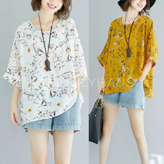 Oversize Floral Printed Top [Pre-Order] Color: Yellow/white - One Size Tops