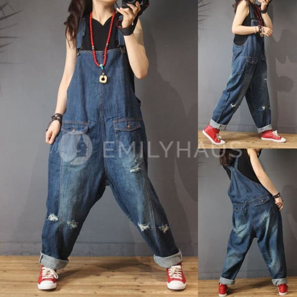 Oversized Denim Jumpsuits [Pre-Order] Color: Blue - One Size Playsuits &