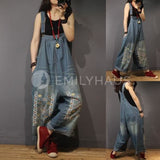 Oversized Embroidered Retro Jumpsuits [Pre-Order] Color: Blue - One Size Playsuits &