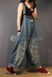 Oversized Embroidered Retro Jumpsuits [Pre-Order] Color: Blue - One Size Playsuits &