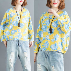 Oversized Floral Printed Top [Pre-Order] Color: Yellow - One Size Tops
