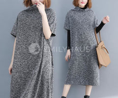 Oversized High-Collar Wrapped Dress [Pre-Order] Color: Gray - One Size / Dresses