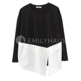 Oversized Irregular Split Hem Top [Pre-Order] Color: Black/white - One Size Tops