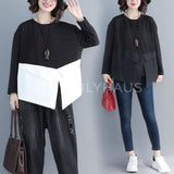 Oversized Irregular Split Hem Top [Pre-Order] Color: Black/white - One Size Tops