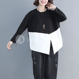Oversized Irregular Split Hem Top [Pre-Order] Color: Black/white - One Size / White Tops