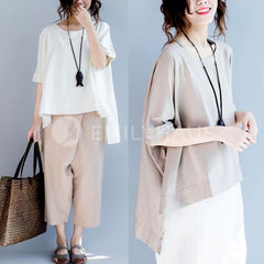 Oversized Irregular Tops [Pre-Order] Color: Beige/white - One Size