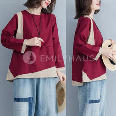 Oversized Long-Sleeved Top [Pre-Order] Color: Red - One Size Tops