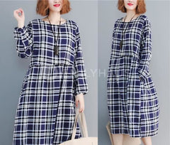 Oversized Plaid Dresses [Pre-Order] Color: Blue - One Size
