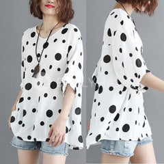 Oversized Polka-Dot Top [Pre-Order] Color: White - Size: L-Xl Tops
