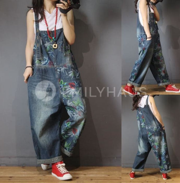 Oversized Retro Print Jumpsuits [Pre-Order] Color: Blue - One Size Playsuits &
