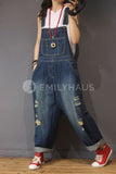 Oversized Ripped Denim Jumpsuits [Pre-Order] Color: Blue - One Size Playsuits &