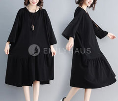 Oversized Ruffled Hem Dresses [Pre-Order] Color: Black - One Size