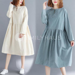Oversized Ruffled Waist Hem Dresses [Pre-Order] Color: Beige/gray - One Size