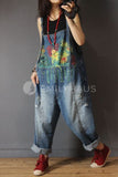 Oversized Splash Print Denim Jumpsuits [Pre-Order] Color: Blue - One Size Playsuits &