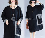 Oversized Stitched Pleated With Pockets Dress [Pre-Order] Color: Black - Size: L-Xl Dresses