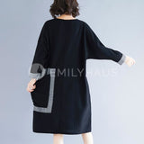 Oversized Stitched Pleated With Pockets Dress [Pre-Order] Color: Black - Size: L-Xl Dresses