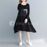 Oversized Stitched Print With Irregular Hem Dress [Pre-Order] Color: Black - One Size / 5119 Dresses