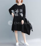 Oversized Stitched Print With Irregular Hem Dress [Pre-Order] Color: Black - One Size / 5120 Dresses