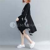 Oversized Stitched Print With Irregular Hem Dress [Pre-Order] Color: Black - One Size Dresses