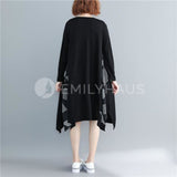 Oversized Stitched Print With Irregular Hem Dress [Pre-Order] Color: Black - One Size Dresses