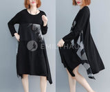 Oversized Stitched Print With Irregular Hem Dress [Pre-Order] Color: Black - One Size Dresses