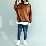 Oversized Stripe Long-Sleeved Tops [Pre-Order] Color: Brown/red - One Size / Brown Hoodies &