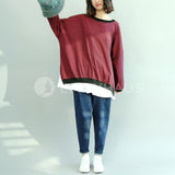 Oversized Stripe Long-Sleeved Tops [Pre-Order] Color: Brown/red - One Size Hoodies & Sweatshirt