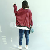Oversized Stripe Long-Sleeved Tops [Pre-Order] Color: Brown/red - One Size Hoodies & Sweatshirt