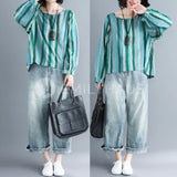 Oversized Stripe Top [Pre-Order] Color: Blue/green - One Size / Green Tops