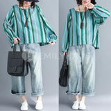 Oversized Stripe Top [Pre-Order] Color: Blue/green - One Size Tops