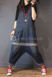 Oversized Thigh Hanging Denim Jumpsuits [Pre-Order] Color: Blue - One Size Playsuits &