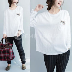 Oversized Top With Embroidery Pocket [Pre-Order] Color: White - One Size Tops