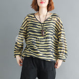 Oversized V-Neck Long Sleeve Stripe Top [Pre-Order] - One Size Tops