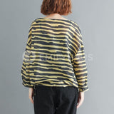 Oversized V-Neck Long Sleeve Stripe Top [Pre-Order] - One Size Tops