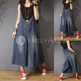 Oversized Washed Denim Jumpsuits [Pre-Order] Color: Blue - One Size Playsuits &